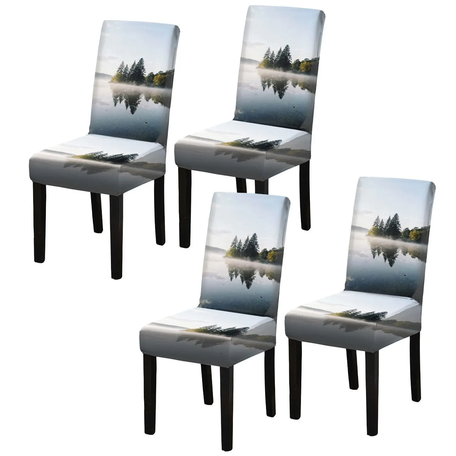 Restaurant seat elastic protective cover, removable home decoration products, artistic landscape printing chair cover thumbnail 2
