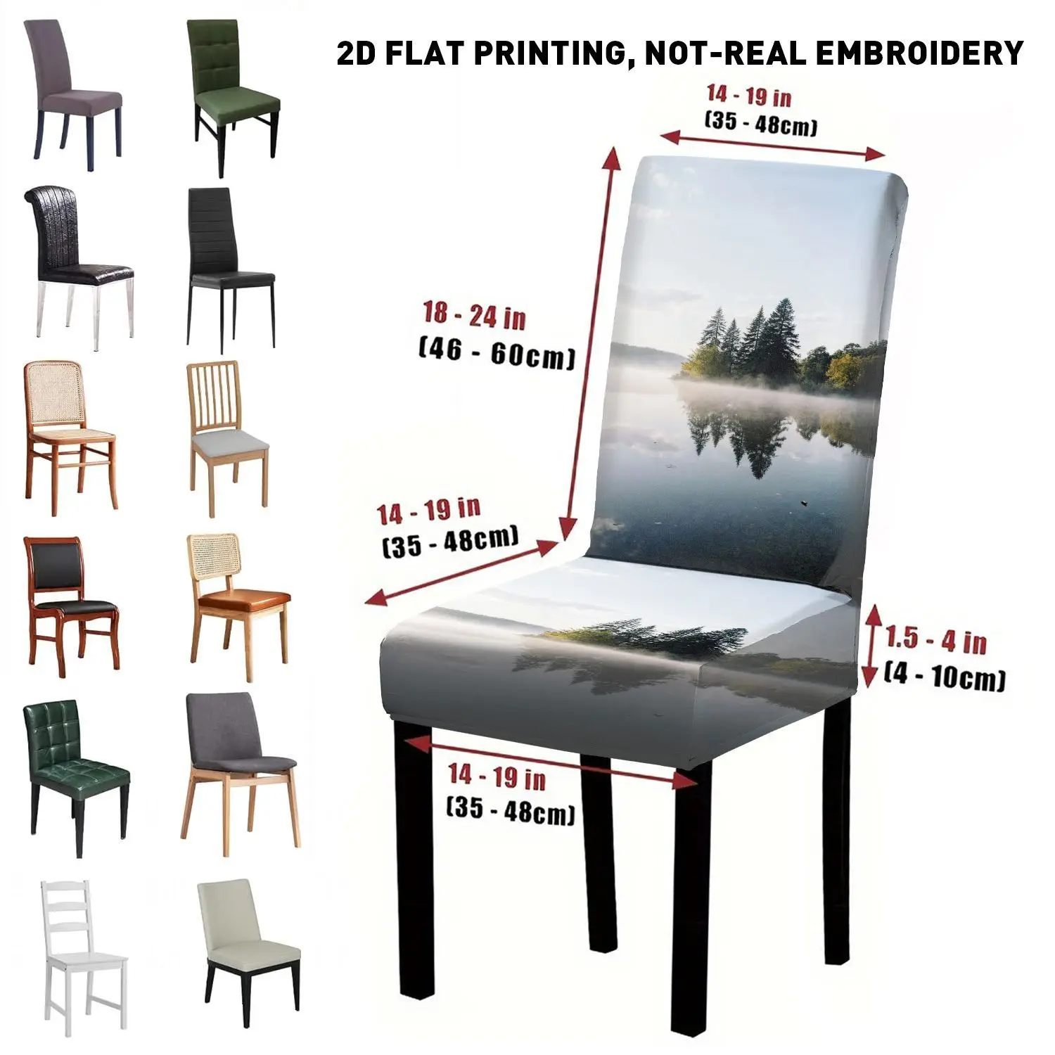 Restaurant seat elastic protective cover, removable home decoration products, artistic landscape printing chair cover thumbnail 4