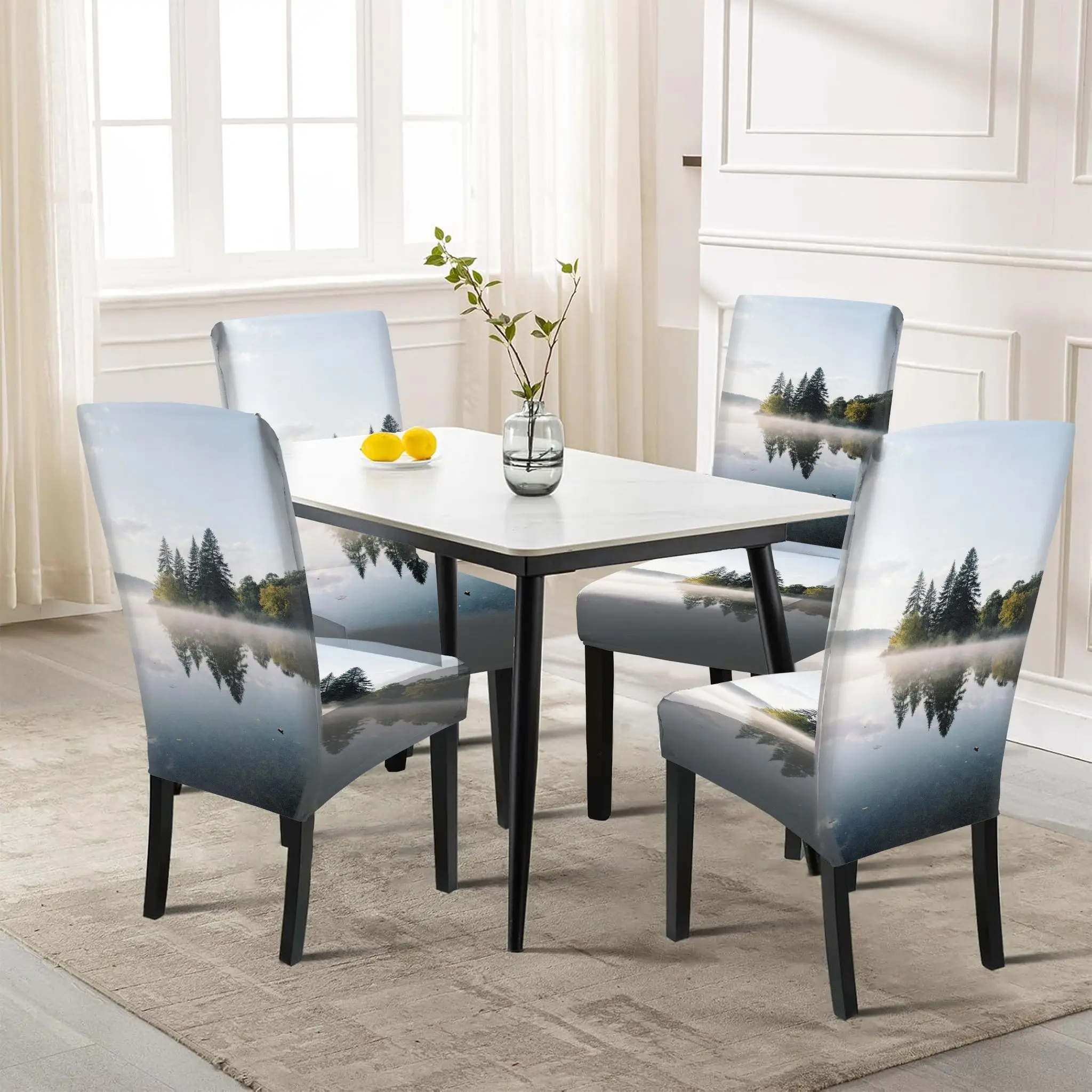 Restaurant seat elastic protective cover, removable home decoration products, artistic landscape printing chair cover thumbnail 5