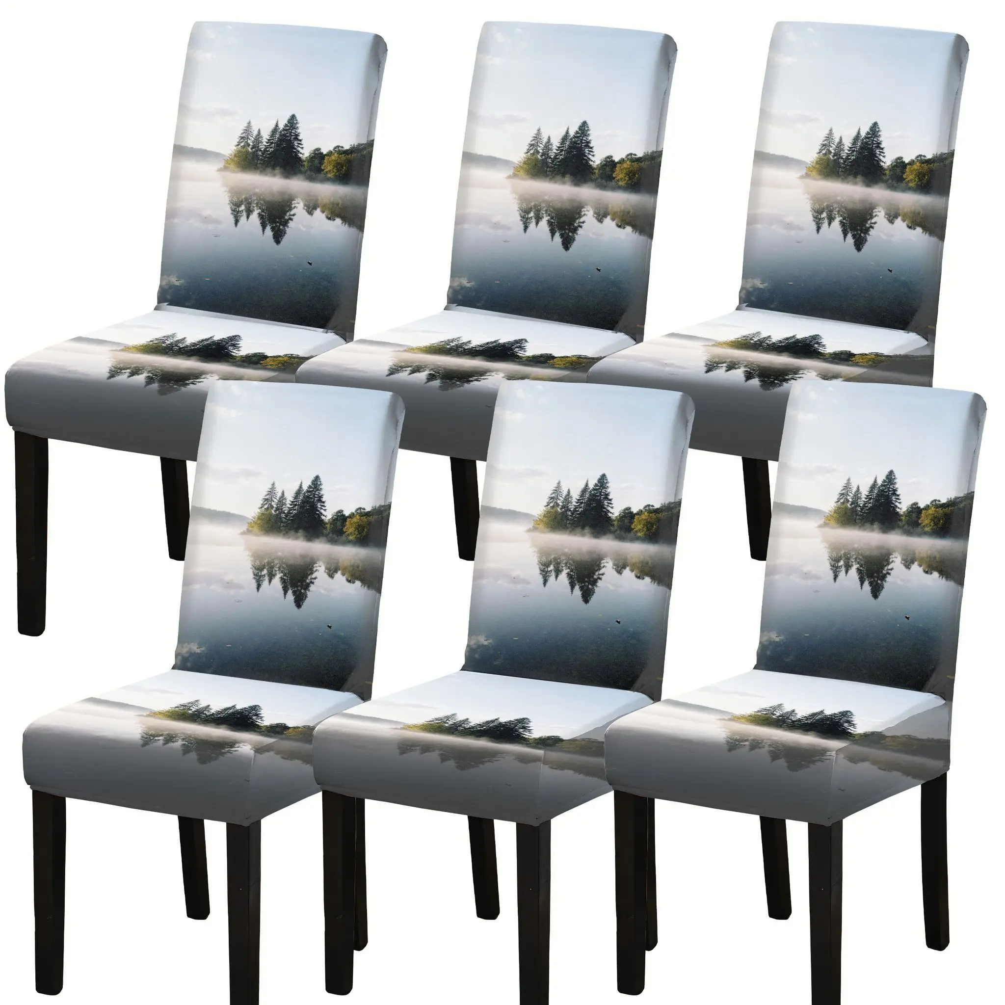 Restaurant seat elastic protective cover, removable home decoration products, artistic landscape printing chair cover thumbnail 3