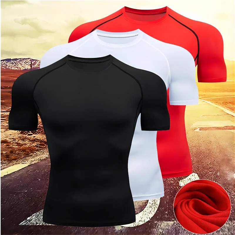 Men's Compression T-Shirt Summer Sportswear Running T shirt Elastic Quick Dry Sport Tops Tee Athletic Gym Workout T Shirts Men thumbnail 6