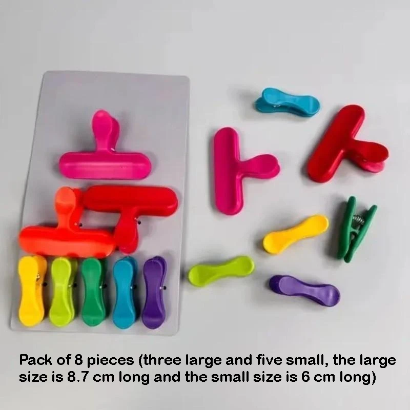 8Pcs Rainbow Bag Clip，Folder, Multi-purpose Reusable Sealing Clips, Suitable for Kitchen Office, Paper, School Stationery thumbnail 5