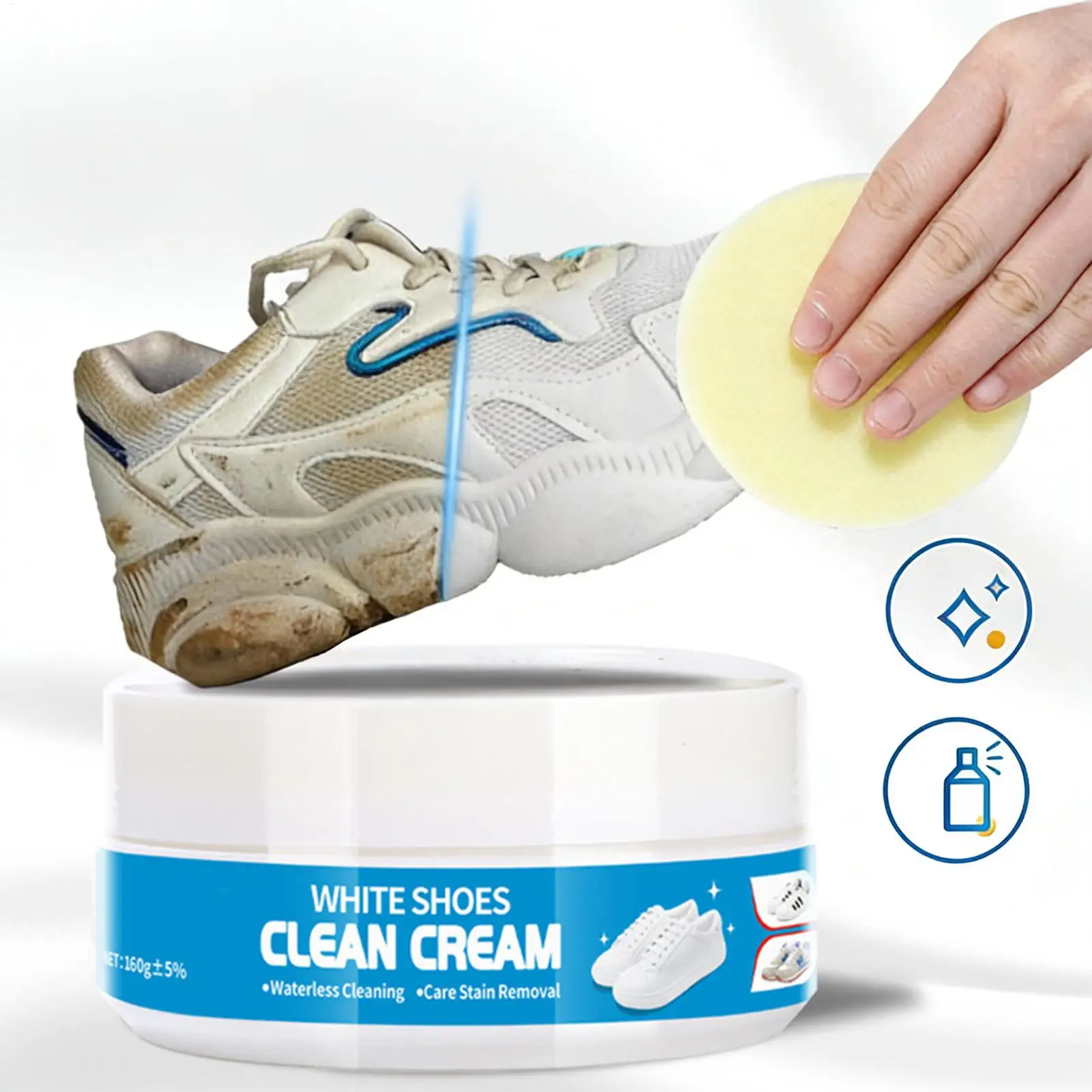 White Shoe Cleaner Cream 160g With Sponge Stain Remover Cleaning Treater No Rinsing Required For Canvas Rubber Canvas Sole Stain thumbnail 5