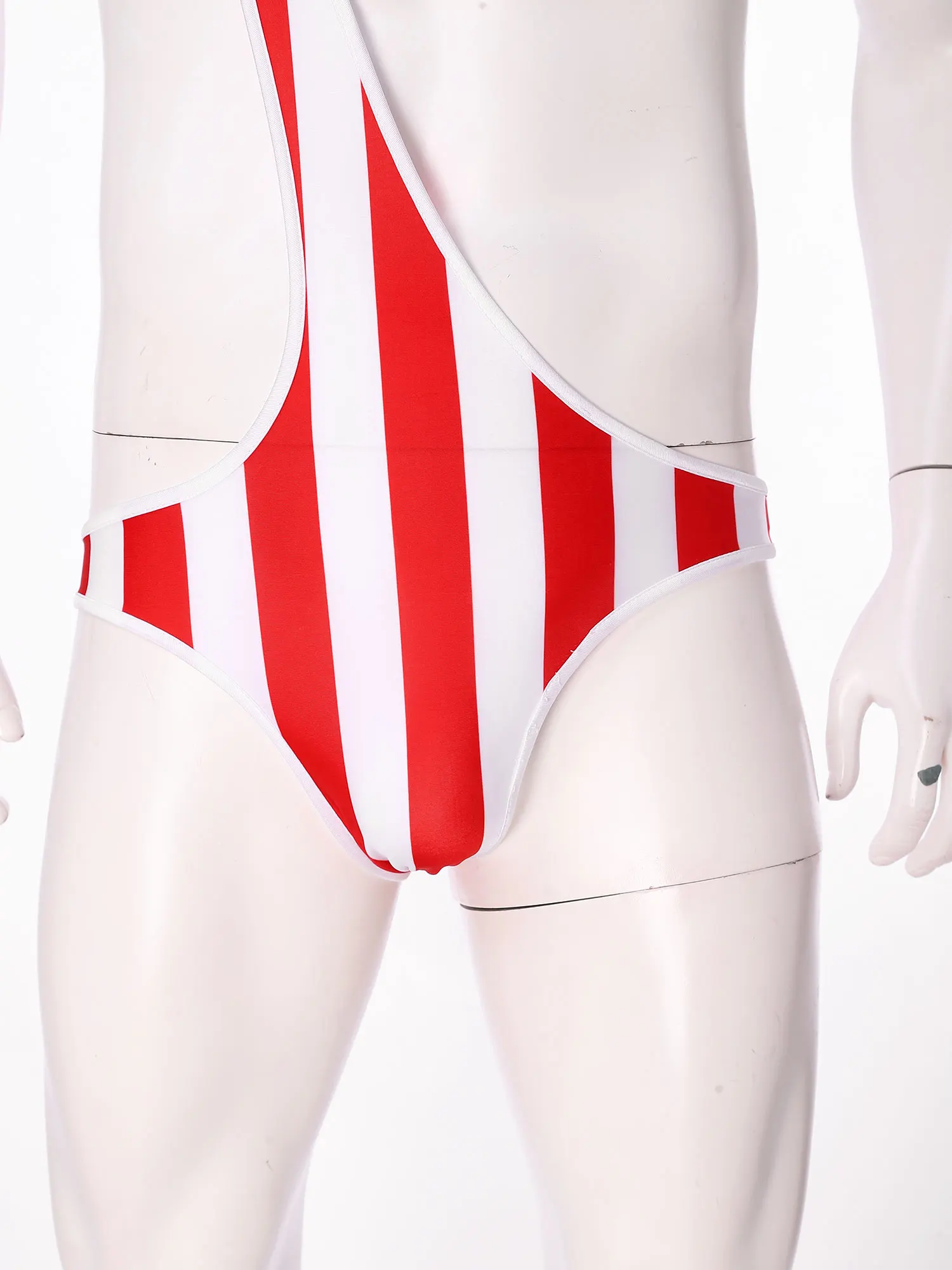 Men One Shoulder Striped Bodysuit Swimwear Quick-dry Mankini Swimsuit Bathing Suit for Beach Pool Sunbathing Water Sports thumbnail 5