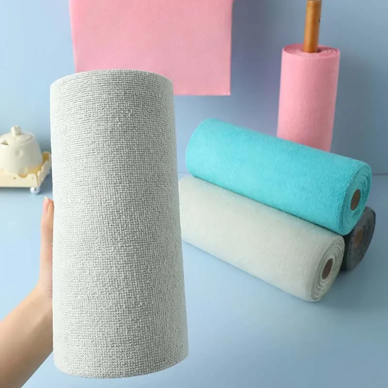 Tear Off Microfiber Cleaning Cloth Roll Kitchen Dish Towels Super Absorbent Quick Drying Rags Multi Purpose Household Cleaning