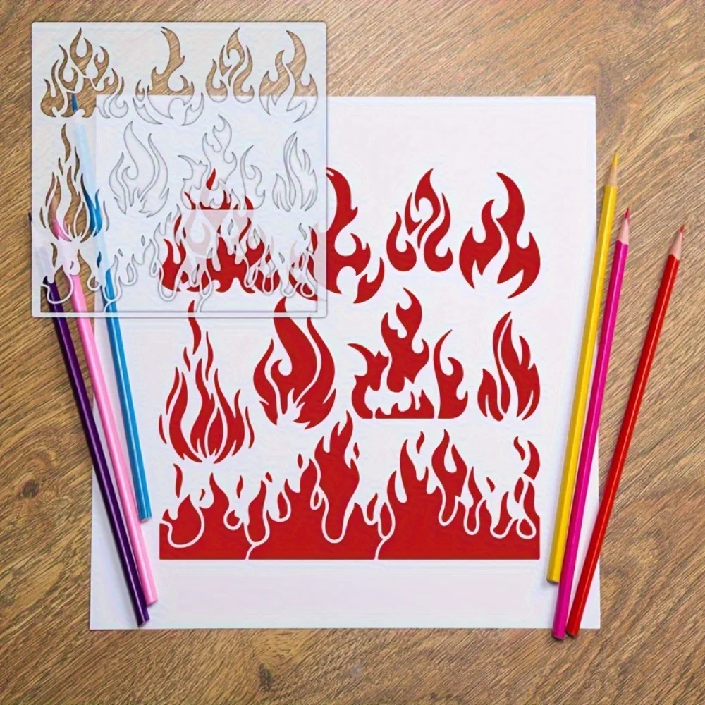 1Pc Large Flame Stencil Reusable Soft Plastic Template for DIY Wall Art Home Decor Painting on Wood Canvas Fabric thumbnail 5