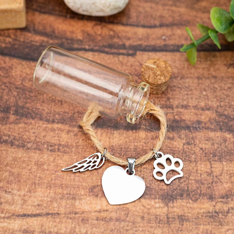 New Pet Memorial Bottle For Pet Hair Dogs Cats Fur Keepsake Bottle Storage With 3 Silver Accessories Pet Memorial Urn Container