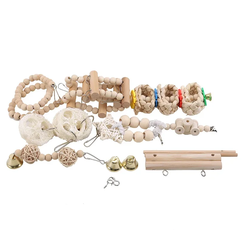 8 Pcs Parrot Toy Wood Birds Standing Chewing Rack Toys Bead Ball Heart Star Shape Parrot Toy Bird Toys Accessories Supplies thumbnail 6