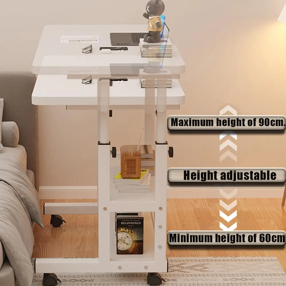 Movable Computer Desk Table Height Adjustable Office Desk with Wheels,Computer Desk With Storage Shelves Portable thumbnail 4