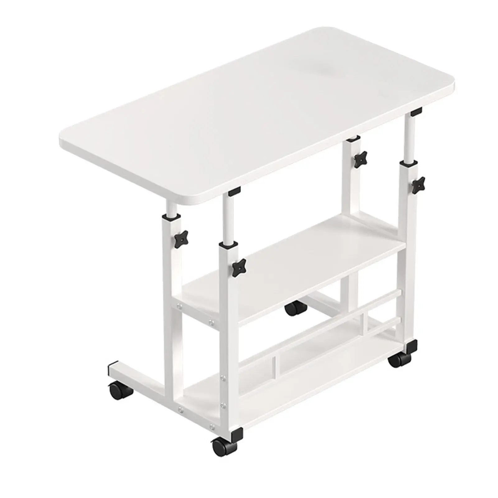 Movable Computer Desk Table Height Adjustable Office Desk with Wheels,Computer Desk With Storage Shelves Portable