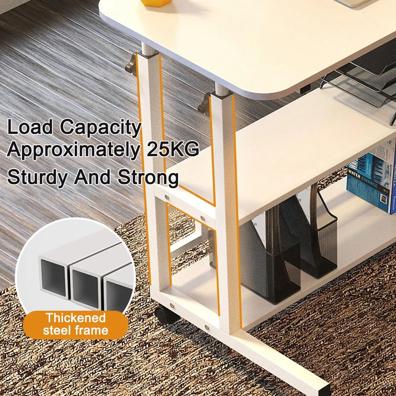 Movable Computer Desk Table Height Adjustable Office Desk with Wheels,Computer Desk With Storage Shelves Portable thumbnail 5