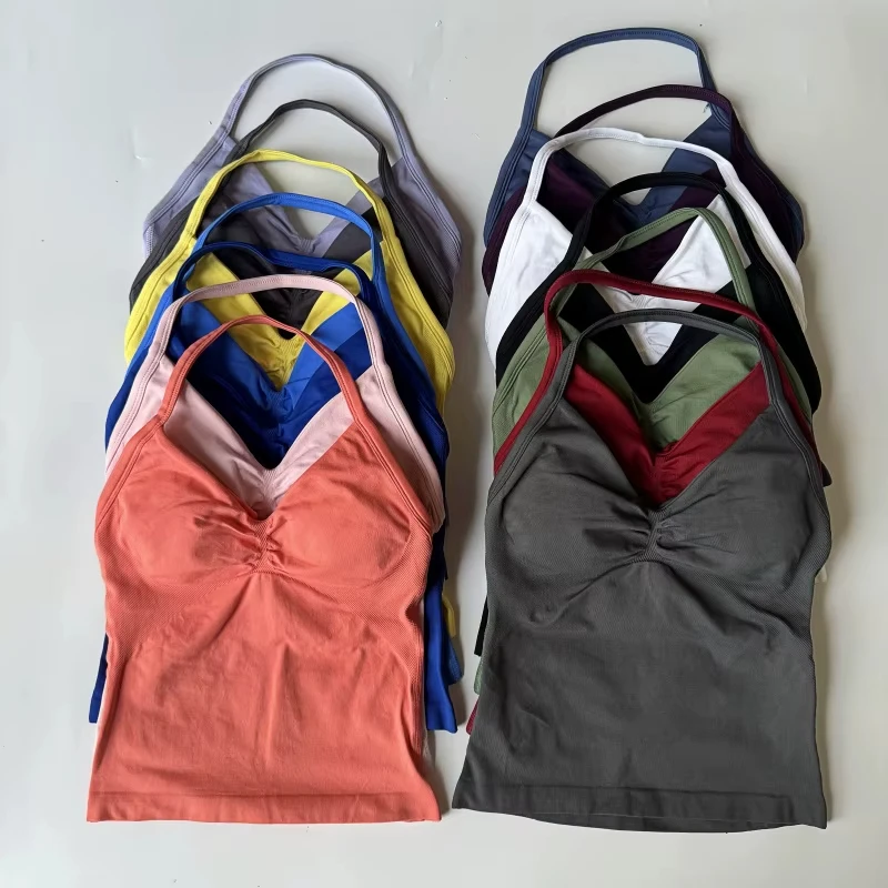 2Pcs Gym Set Women Backless Tank Tops High Waist Scrunch Seamless Shorts Gym Suit Fitness Clothes Activewear Workout Set thumbnail 4