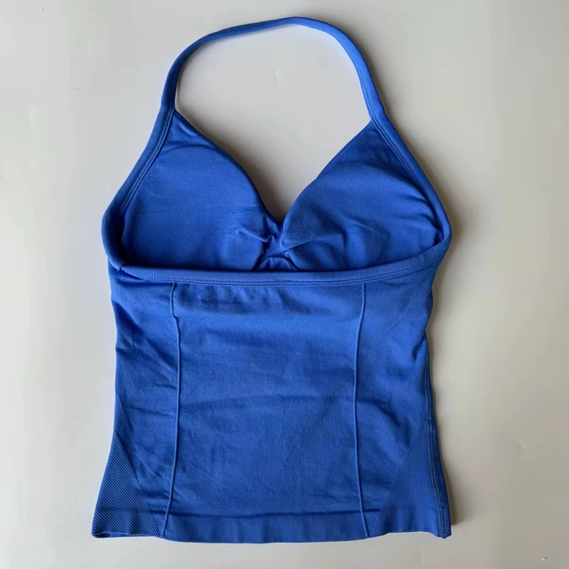 2Pcs Gym Set Women Backless Tank Tops High Waist Scrunch Seamless Shorts Gym Suit Fitness Clothes Activewear Workout Set thumbnail 6