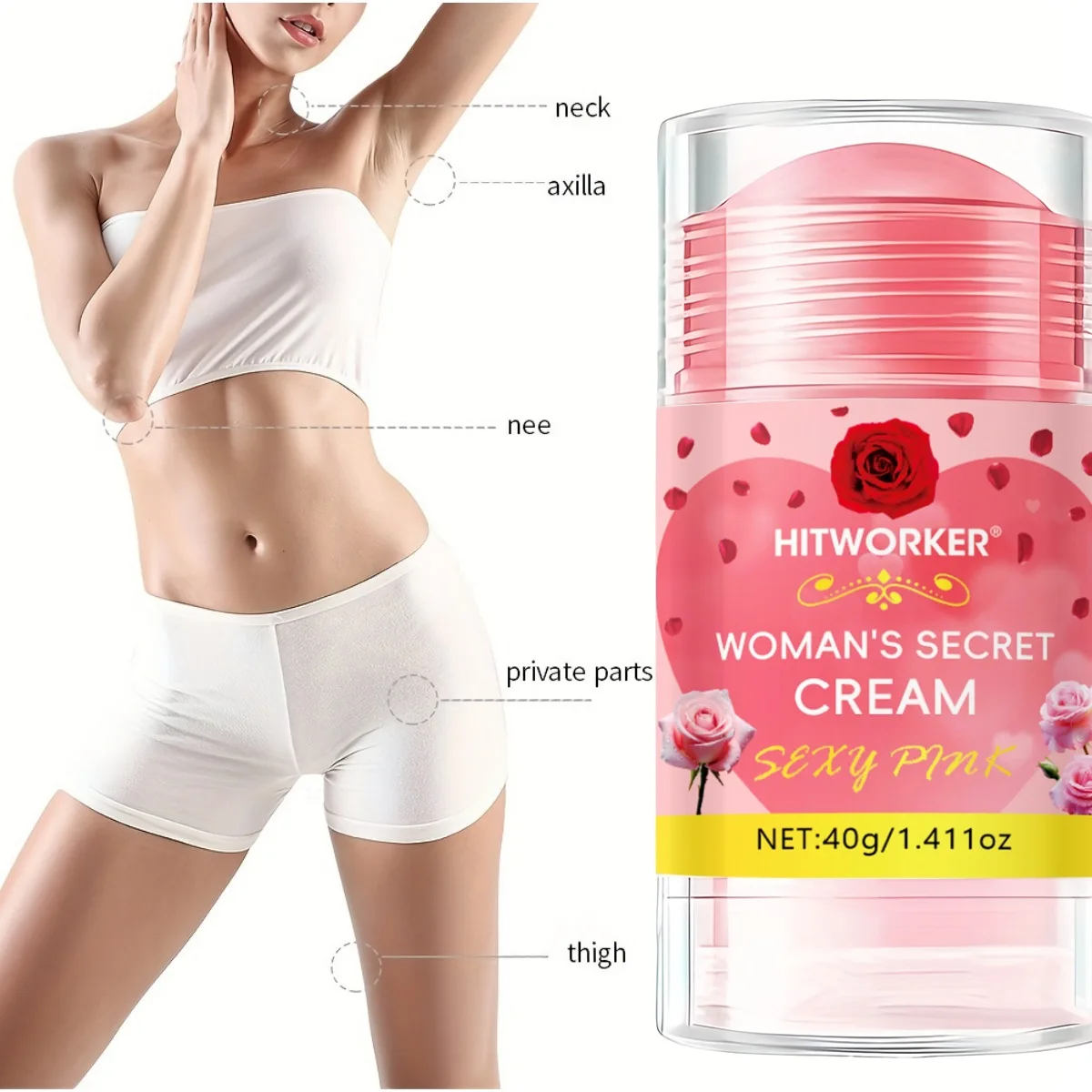 Body Deodorant Cream - Rose Sweet Fragrance, 72-Hour Scent Longevity, Portable Pack, Easy to Use (1 Piece) thumbnail 4