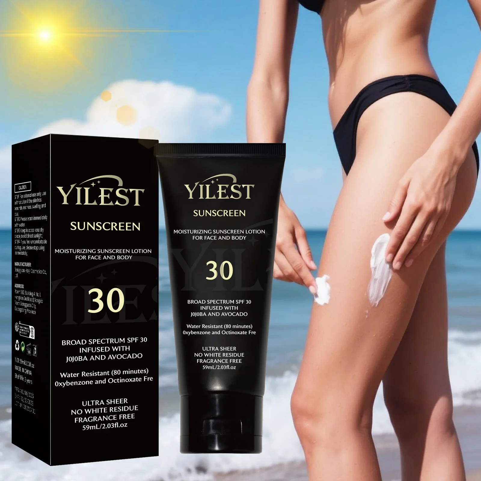 SPF 30 Broad Spectrum Moisturizing Sunscreen Lotion 59g - Water Resistant, Non-Greasy, No White Cast for Face & Body. thumbnail 3