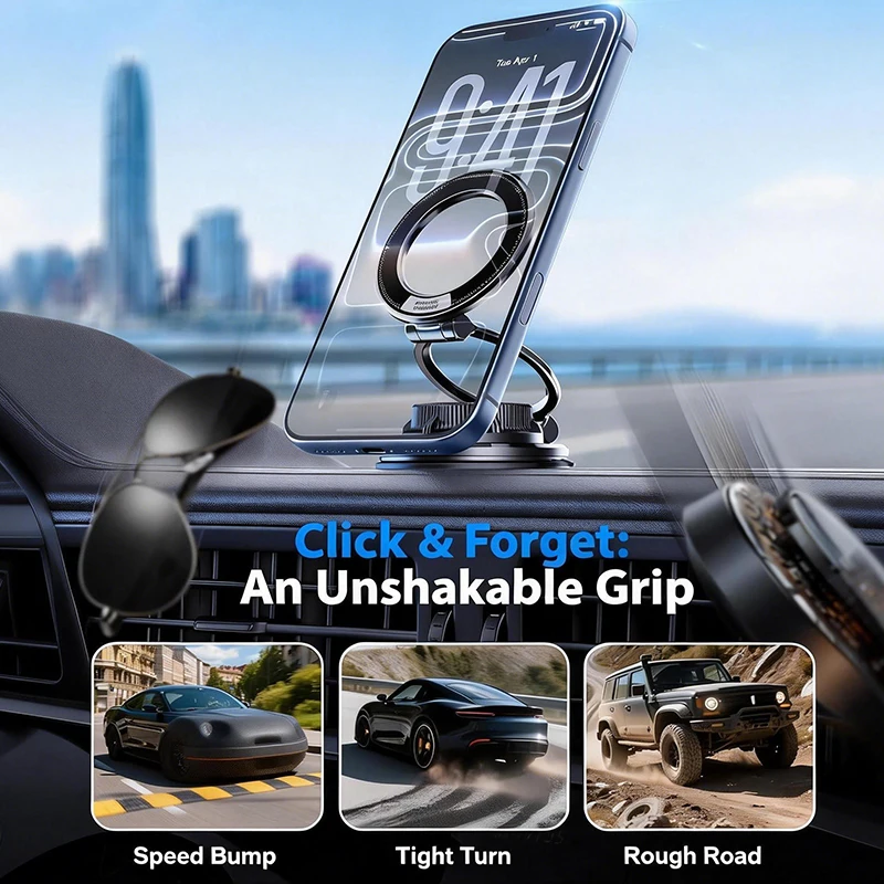 HAPPORIA Magnetic Vacuum Car Phone Holder 360 Adjustable Strong Suction Mount Foldable Stand for iPhone Samsung Universal thumbnail 5