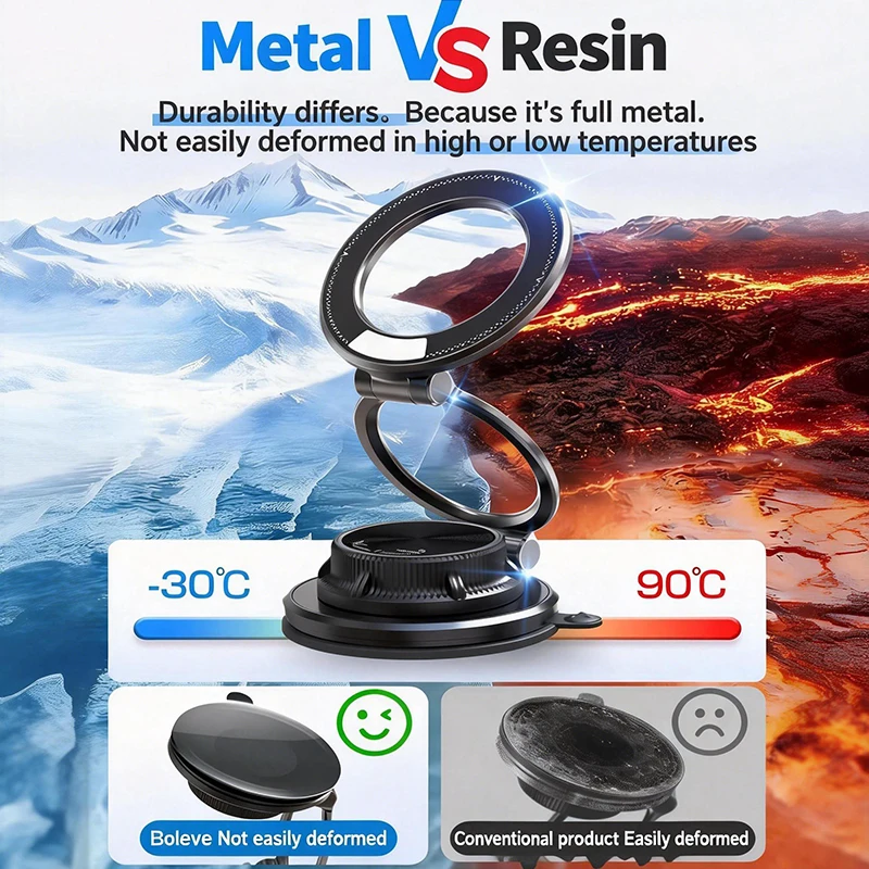 HAPPORIA Magnetic Vacuum Car Phone Holder 360 Adjustable Strong Suction Mount Foldable Stand for iPhone Samsung Universal thumbnail 4