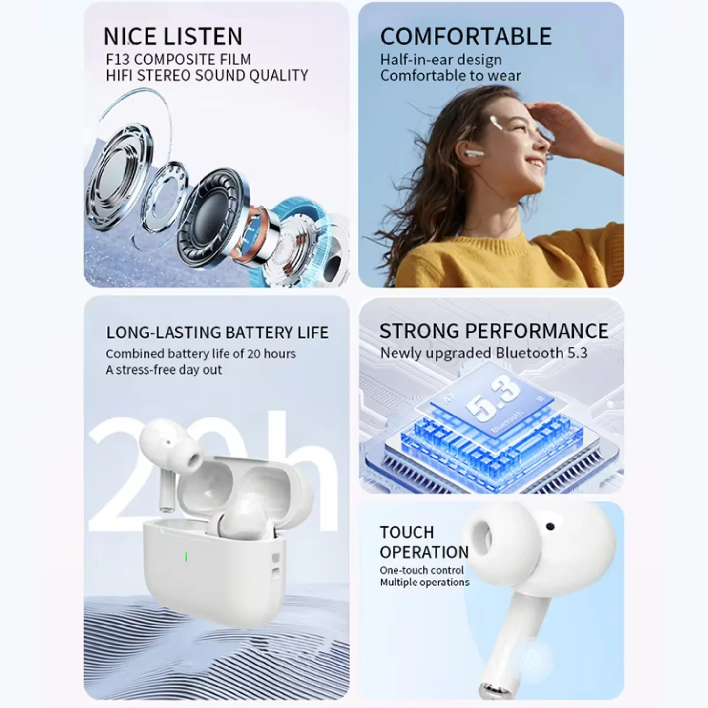 UEESFIT A5 TWS Wireless Bluetooth Earphones Sports Gaming HiFi Sound Headphones Noise Reduction In ear Earbuds With Microphone thumbnail 4