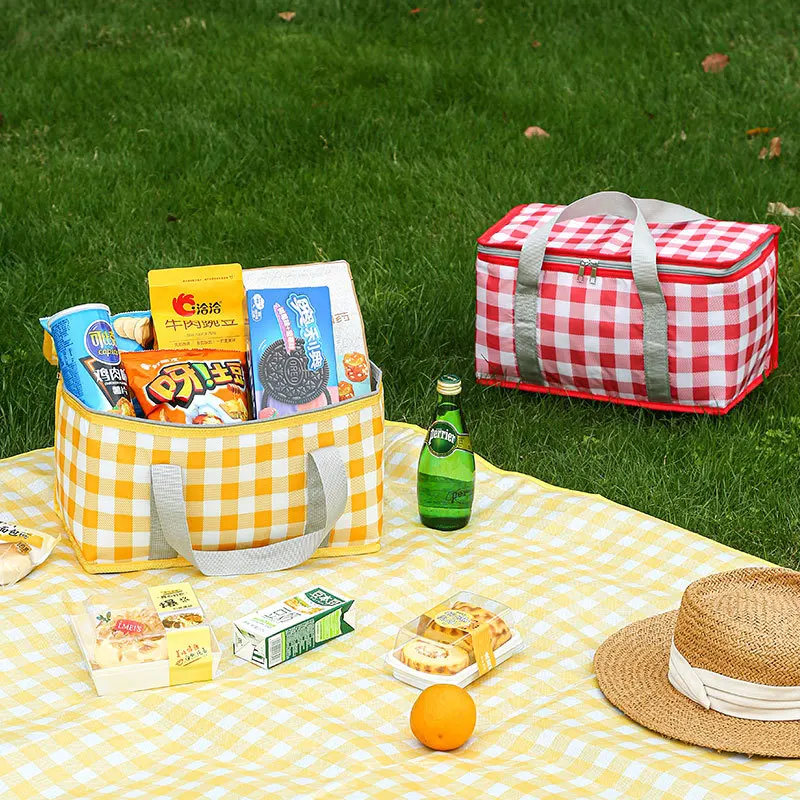 Large Capacity Insulated Picnic Bag Outdoor Camping Picnic Basket Portable Travel Lunch Bag Tote Handbag Food Thermal Cooler Bag