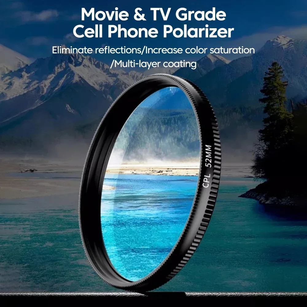 New 52mm CPL Mobile Phone Lens Filter Lens Clip Camera Accessories Circular Polarizer Filter for Canon Nikon for All Smartphone thumbnail 2