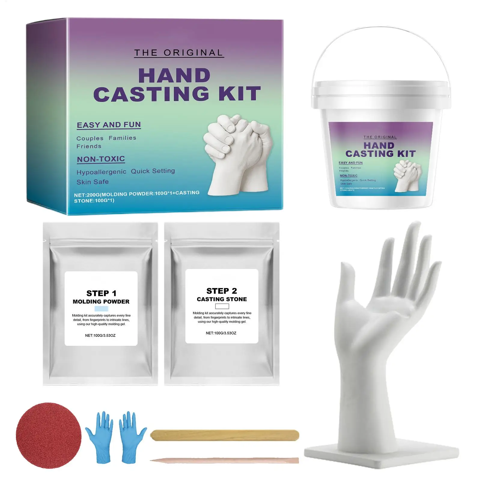 DIY Hand Mold Kit Plaster Casting Sculpture Tool Couple Hand Keepsake Set for Valentine Mothers Day Wedding, Family Friends Gift thumbnail 3