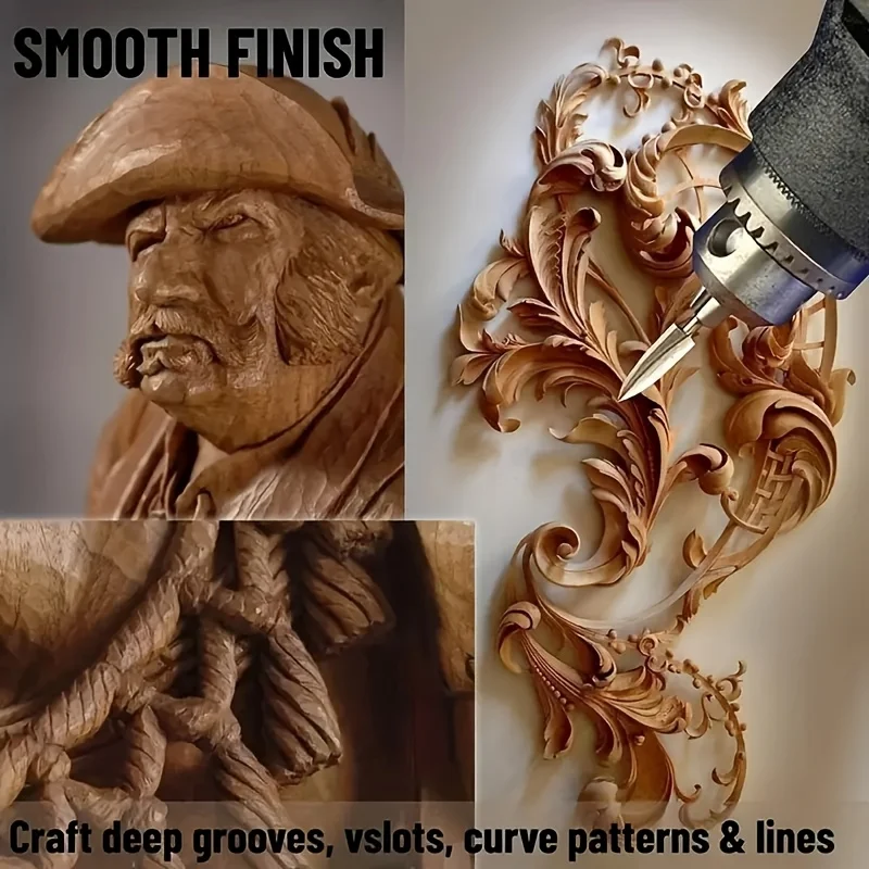 5 piece, wood carving tool set - perfect for rotating tools, woodworking, carving, grinding and DIY carving! thumbnail 5