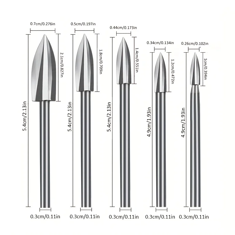 5 piece, wood carving tool set - perfect for rotating tools, woodworking, carving, grinding and DIY carving! thumbnail 4