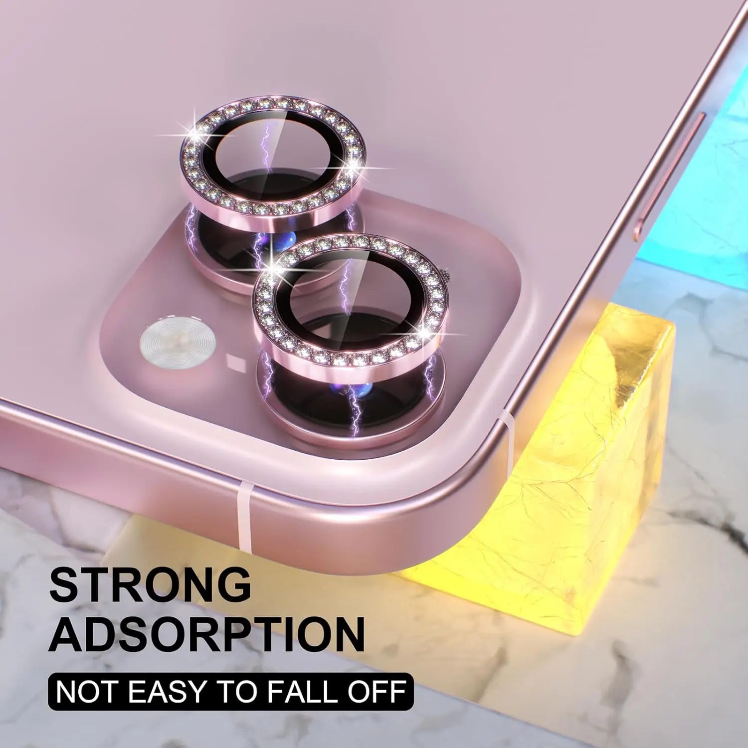 1PC Pink Glitter Diamond Camera Lens Protector for iPhone 17 16 15 14 13-11 Pro Max 9H Tempered Glass Case Friendly Anti-Scratch thumbnail 2