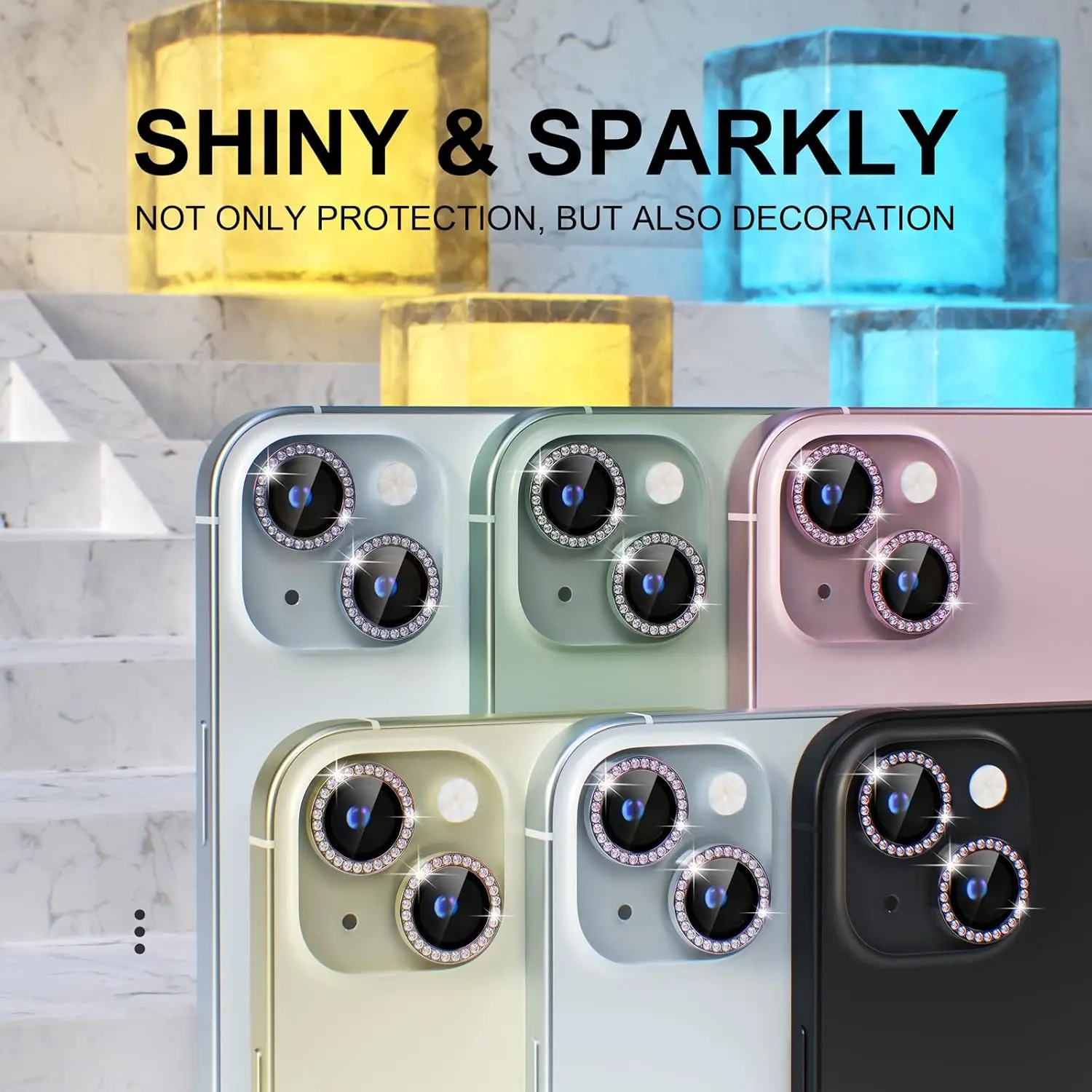 1PC Pink Glitter Diamond Camera Lens Protector for iPhone 17 16 15 14 13-11 Pro Max 9H Tempered Glass Case Friendly Anti-Scratch thumbnail 5