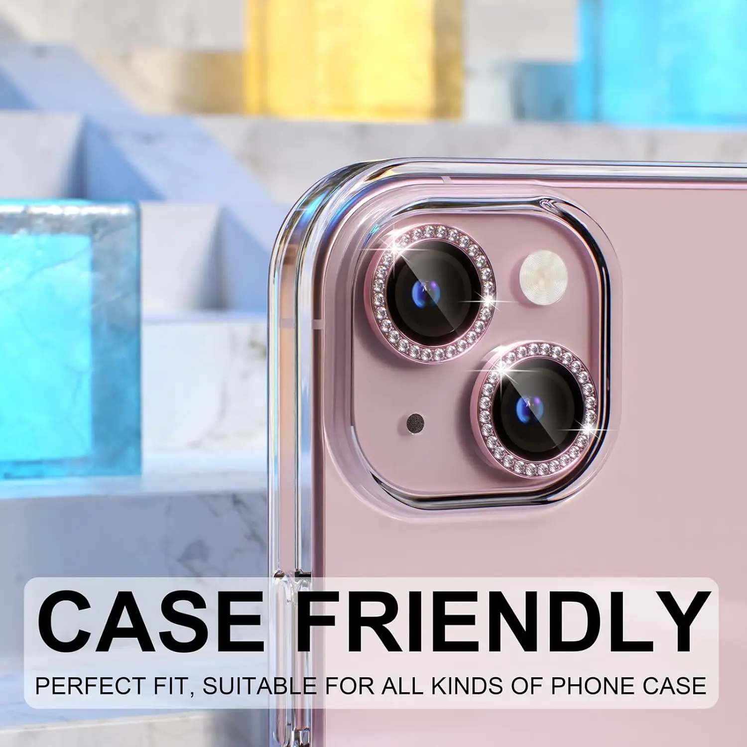 1PC Pink Glitter Diamond Camera Lens Protector for iPhone 17 16 15 14 13-11 Pro Max 9H Tempered Glass Case Friendly Anti-Scratch thumbnail 4