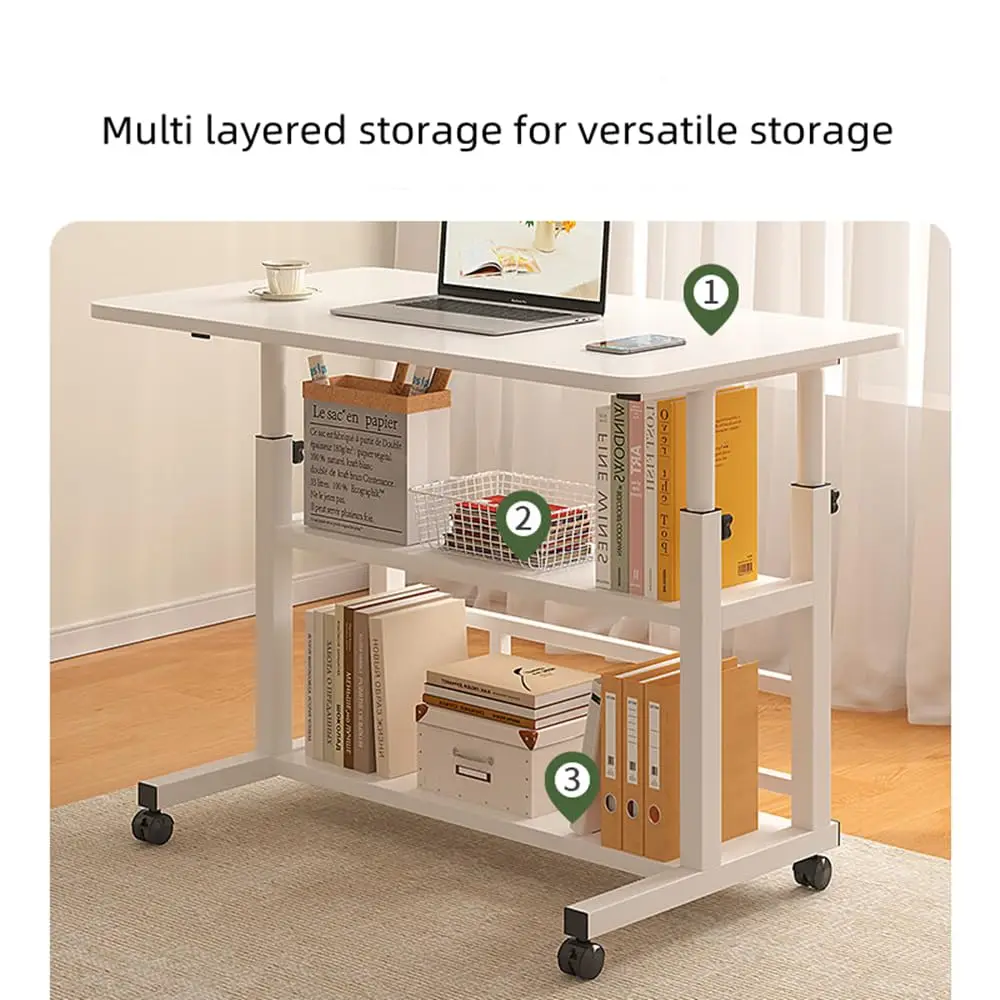 Computer Desk With Storage Shelves Portable Laptop PC Desk Mobile Standing Desk Adjustable Height Rolling Desk Workstation thumbnail 3