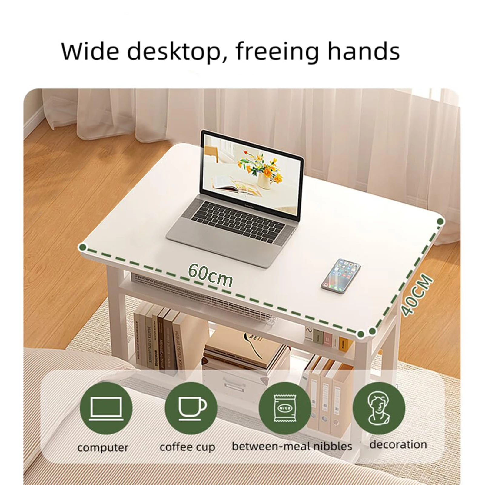 Computer Desk With Storage Shelves Portable Laptop PC Desk Mobile Standing Desk Adjustable Height Rolling Desk Workstation thumbnail 2