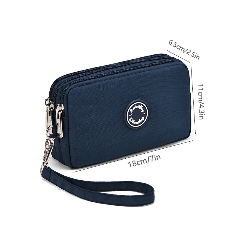 Waterproof 3 Layer Zipper Wristlet Wallet, Large Capacity Nylon Phone Clutch, Portable Travel Cosmetic Pouch with Wrist Strap fo thumbnail 2