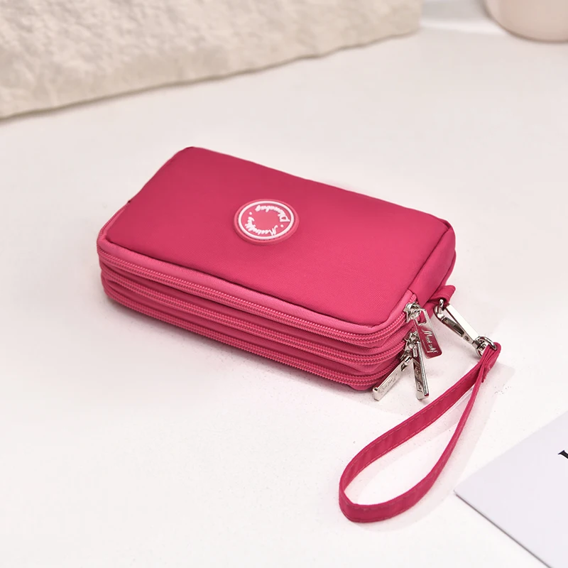 Waterproof 3 Layer Zipper Wristlet Wallet, Large Capacity Nylon Phone Clutch, Portable Travel Cosmetic Pouch with Wrist Strap fo thumbnail 6
