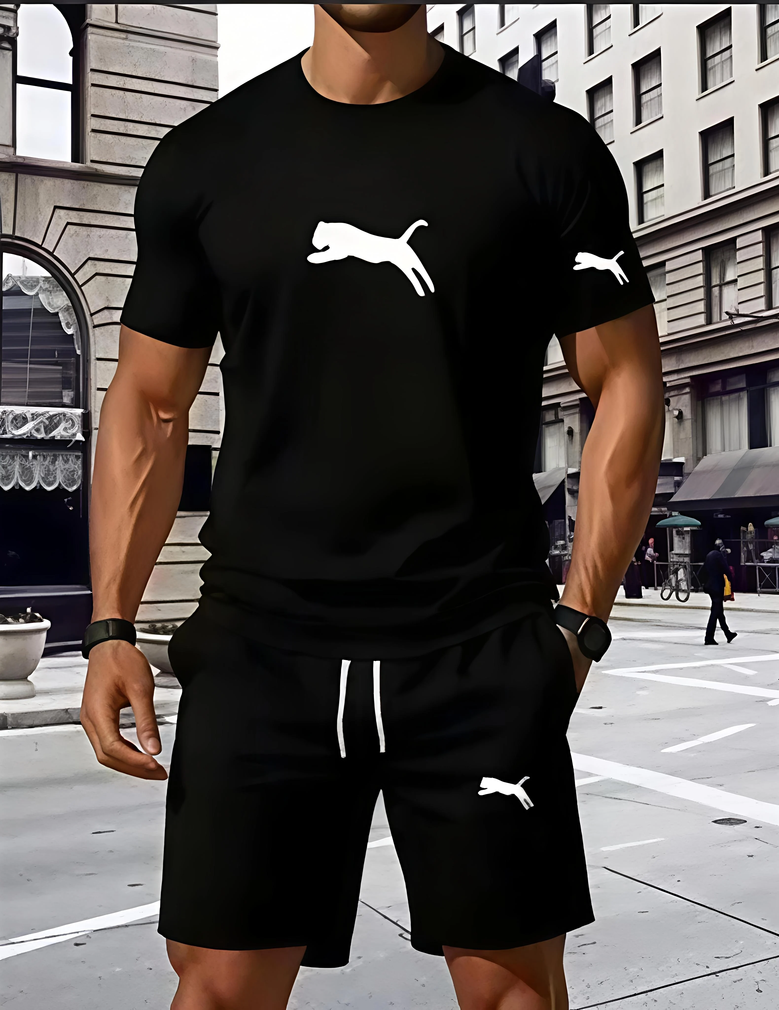 Men's summer sports short sleeve set, two-piece set, men's summer quick-dry sports set, breathable mesh short sleeve T-shirt and