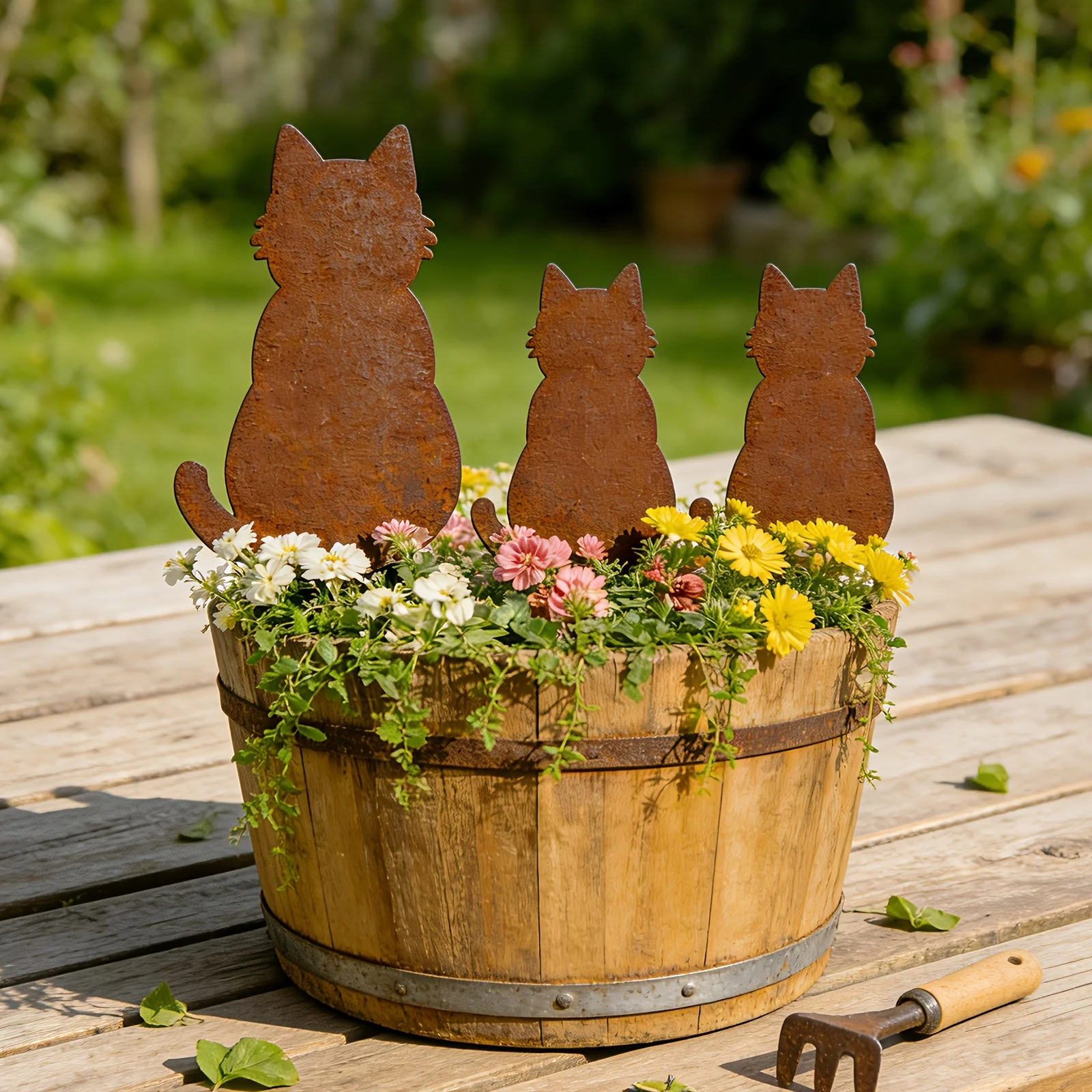 1set 2D Flat Cat Shape Garden Floor-pier Farmhouse Outdoor Garden Decorative Embroidered Colorful Garden Pile thumbnail 4