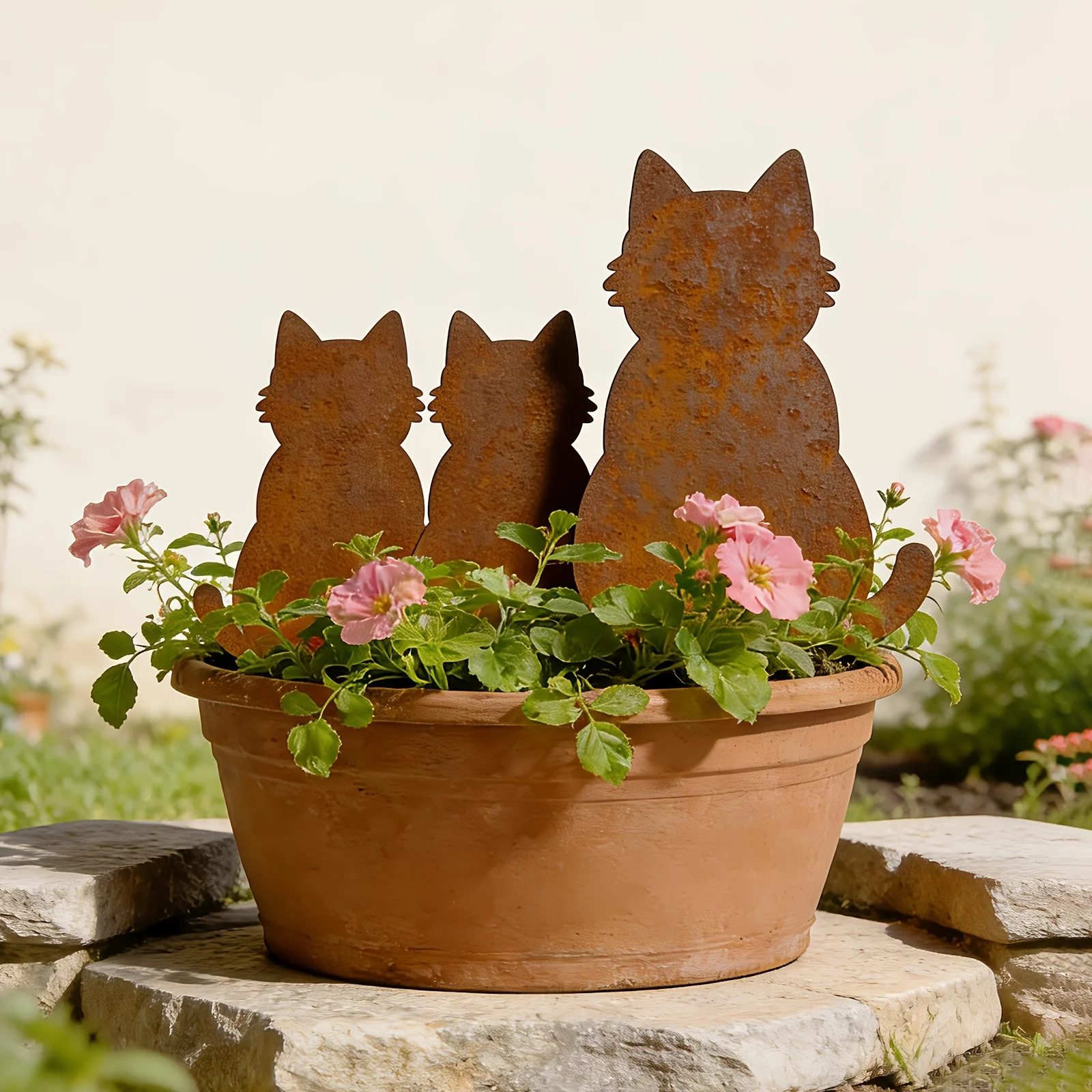 1set 2D Flat Cat Shape Garden Floor-pier Farmhouse Outdoor Garden Decorative Embroidered Colorful Garden Pile thumbnail 2