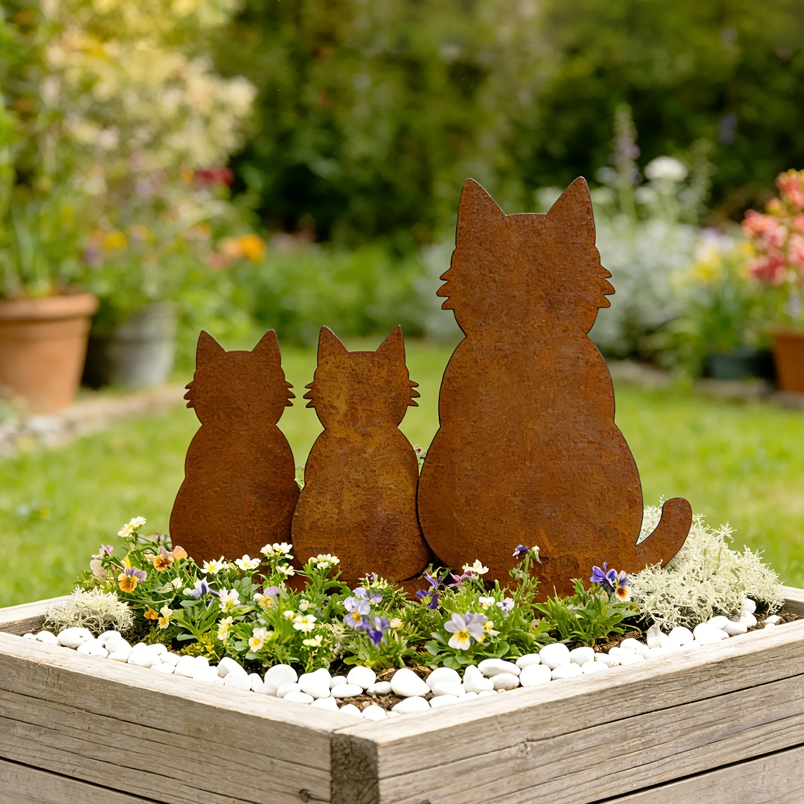 1set 2D Flat Cat Shape Garden Floor-pier Farmhouse Outdoor Garden Decorative Embroidered Colorful Garden Pile thumbnail 5
