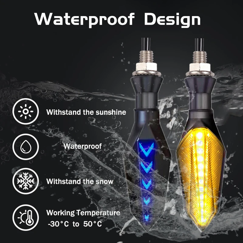 2PCS Universal Motorcycle LED Turn Signal Lamp Pair Sequential Flowing Flash Indicator 17 Amber Running Lights thumbnail 3