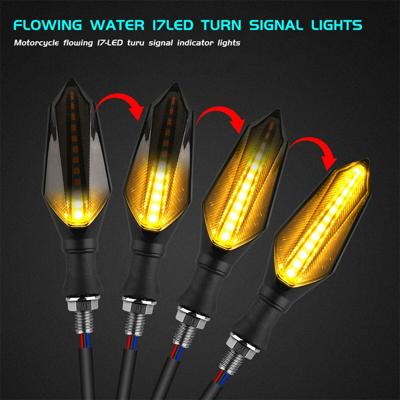 2PCS Universal Motorcycle LED Turn Signal Lamp Pair Sequential Flowing Flash Indicator 17 Amber Running Lights thumbnail 5