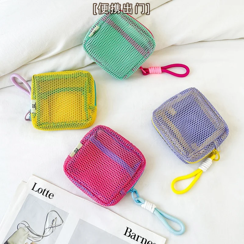 2026 Mini Coin Purse Portable Mesh Makeup Bag Dopamine Mesh Cloth Money Lipstick Eyeshadow Storage Bag for Travelling Shoping thumbnail 3
