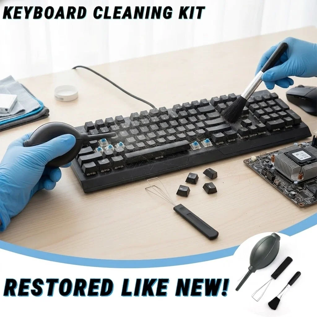 3In1 Keyboard Cleaner Kit Air Blower Duster Brush Keycap Puller Remover Tool For PC Laptop Mechanical Keyboard Camera Lens Clean thumbnail 2