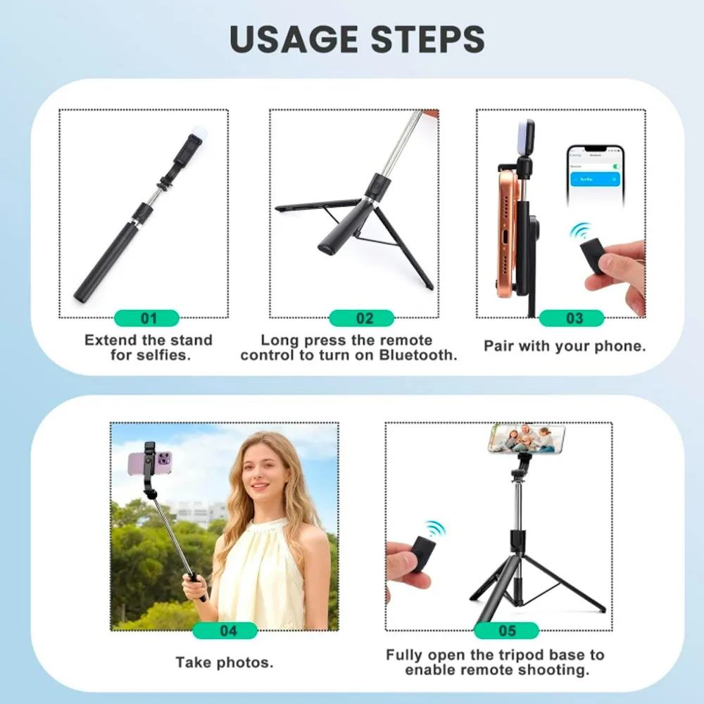 170cm Selfie Stick for Smartphone Reinforced Tripod with Bluetooth Multifunctional Portable CellPhone Tripow with Remote Control thumbnail 6