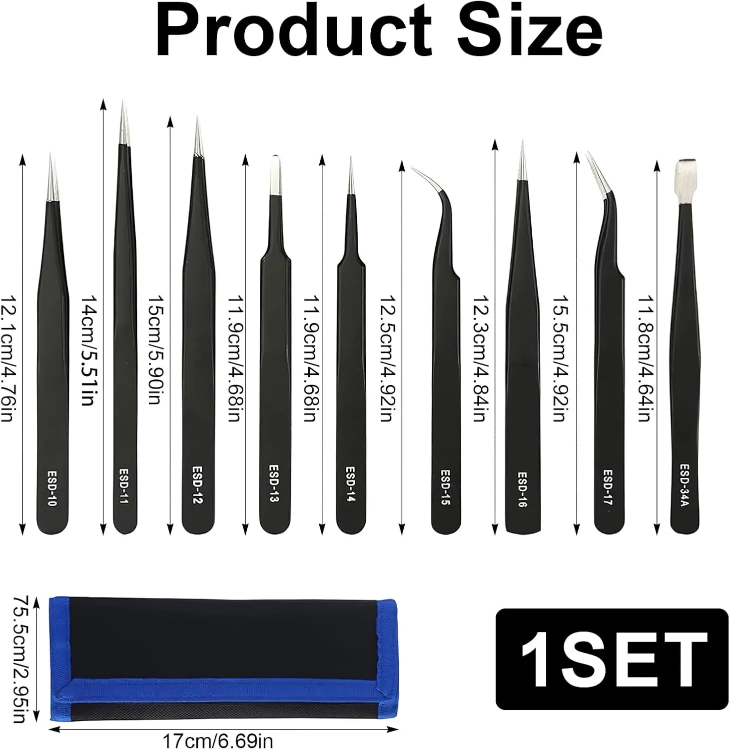 Industrial Grade ESD Anti-static Tweezers Set 1.5MM Precision Tip High Hardness Stainless Steel Tweezers Corrosion-Resistant thumbnail 6