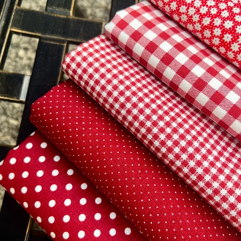 Red Floral Yarn Dyed Polka Dot Cotton Fabric Vintage Soft Playful Cute Style Shirt Dress DIY Tablecloth Pillow Fabric for Sewing thumbnail 2