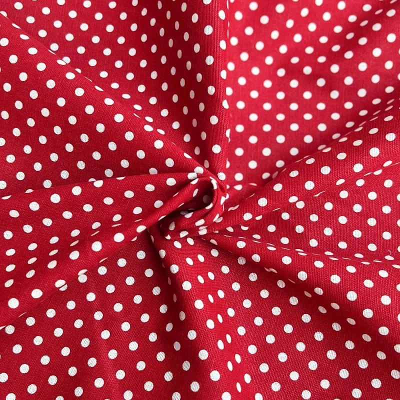 Red Floral Yarn Dyed Polka Dot Cotton Fabric Vintage Soft Playful Cute Style Shirt Dress DIY Tablecloth Pillow Fabric for Sewing thumbnail 4