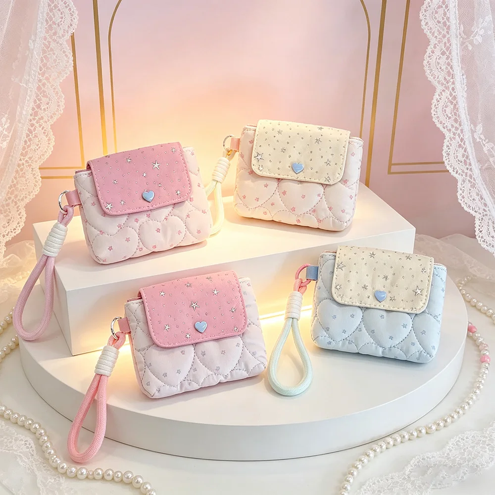 New Model Ins Style Kawaii Star Card Pack Button Design Sweet Soft Carry Around CCD Camera Earphone Storage Bag Gifts
