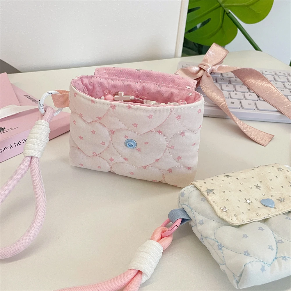 New Model Ins Style Kawaii Star Card Pack Button Design Sweet Soft Carry Around CCD Camera Earphone Storage Bag Gifts thumbnail 4