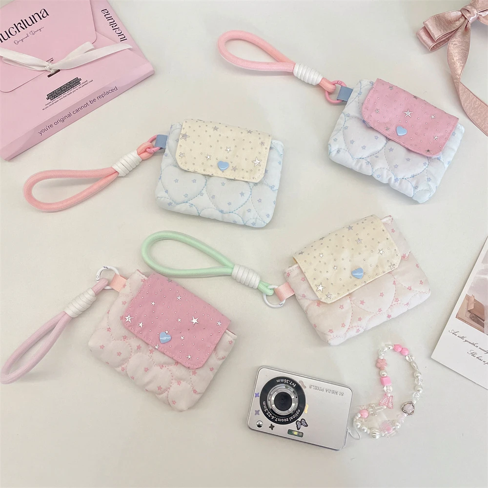 New Model Ins Style Kawaii Star Card Pack Button Design Sweet Soft Carry Around CCD Camera Earphone Storage Bag Gifts thumbnail 3