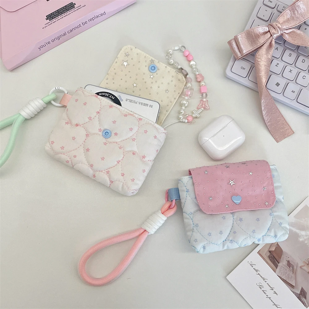 New Model Ins Style Kawaii Star Card Pack Button Design Sweet Soft Carry Around CCD Camera Earphone Storage Bag Gifts thumbnail 5